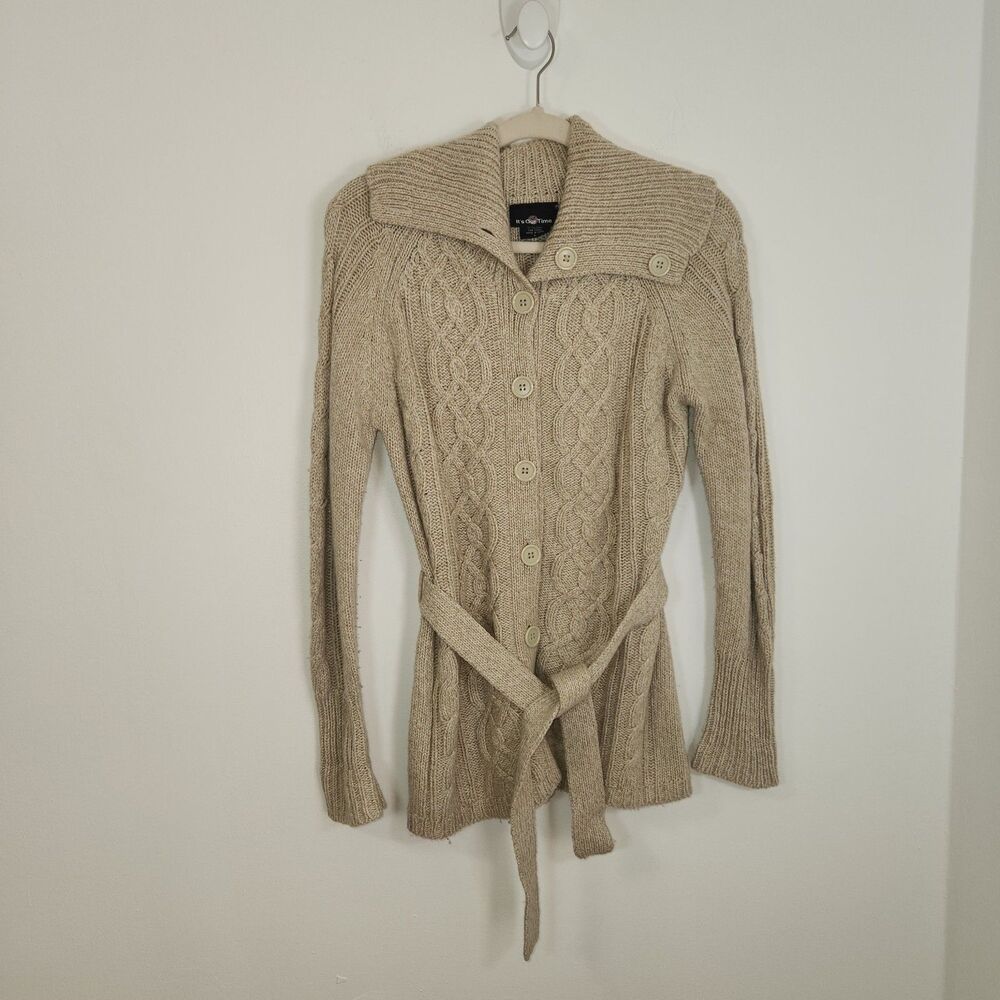 It’s Our Time Longline Button Front Heather Brown Cardigan LARGE